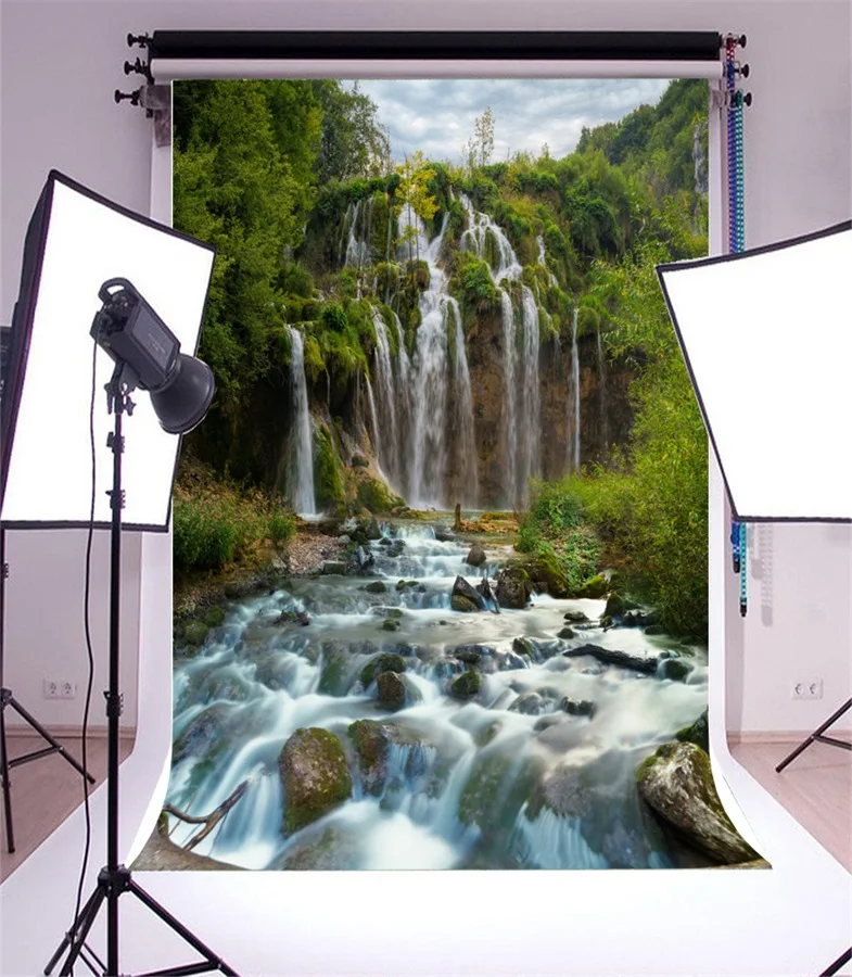 Laeacco Spring Wild Waterfall Stream Scenic Photography Backgrounds Vinyl Custom Camera Photographic Backdrops For Photo Studio
