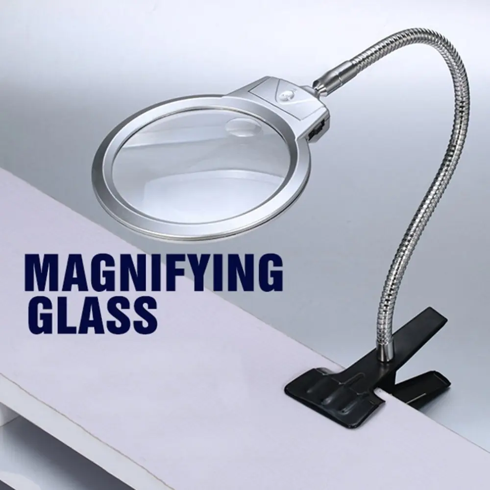 Clip On Desktop Illuminated Magnifier Magnifying Glass Reading Loupe