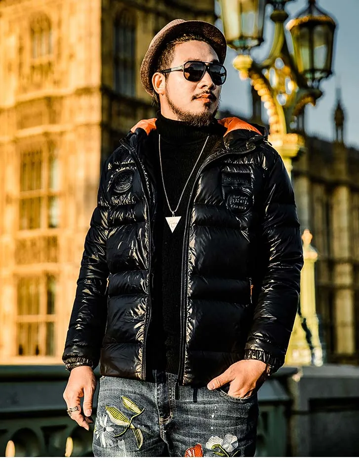 

new 2018 men's winter duck down overcoat short casual jacket warm parkas for male with hooded black plus oversize 2xl 3xl 4xl