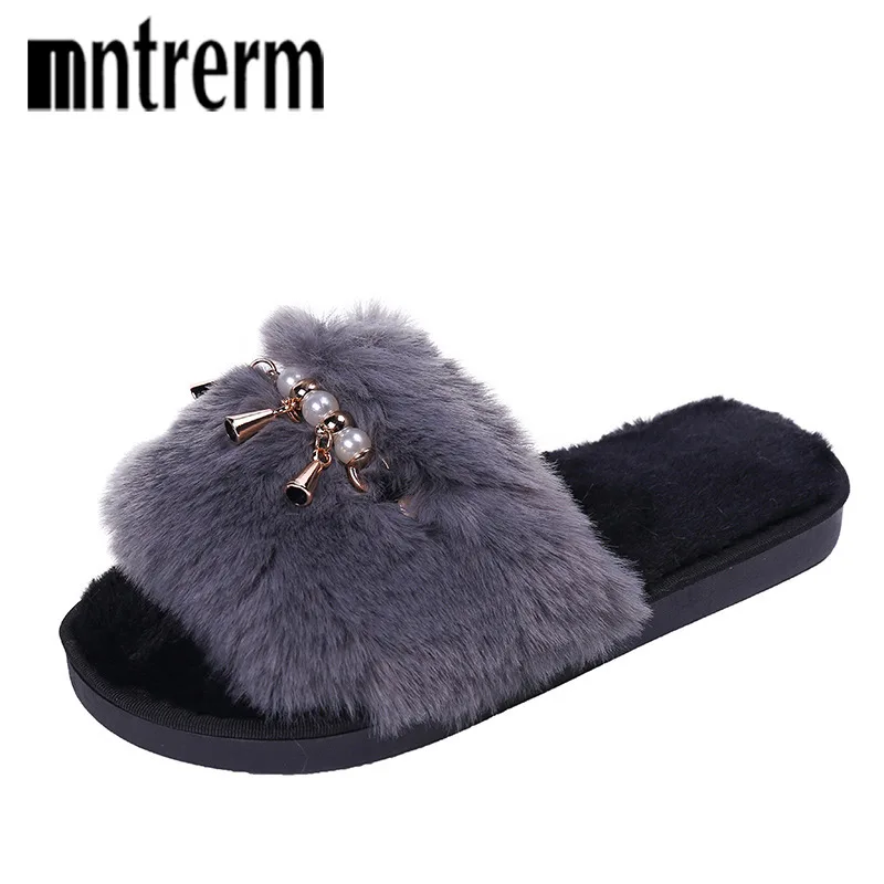 Mntrerm домашние тапочки женская мягкая плюшевая обувь Pantufa; бархат кораллового цвета; Теплая обувь на резиновой подошве для Для женщин зимняя обувь для ношения в помещении Хлопковые Тапочки