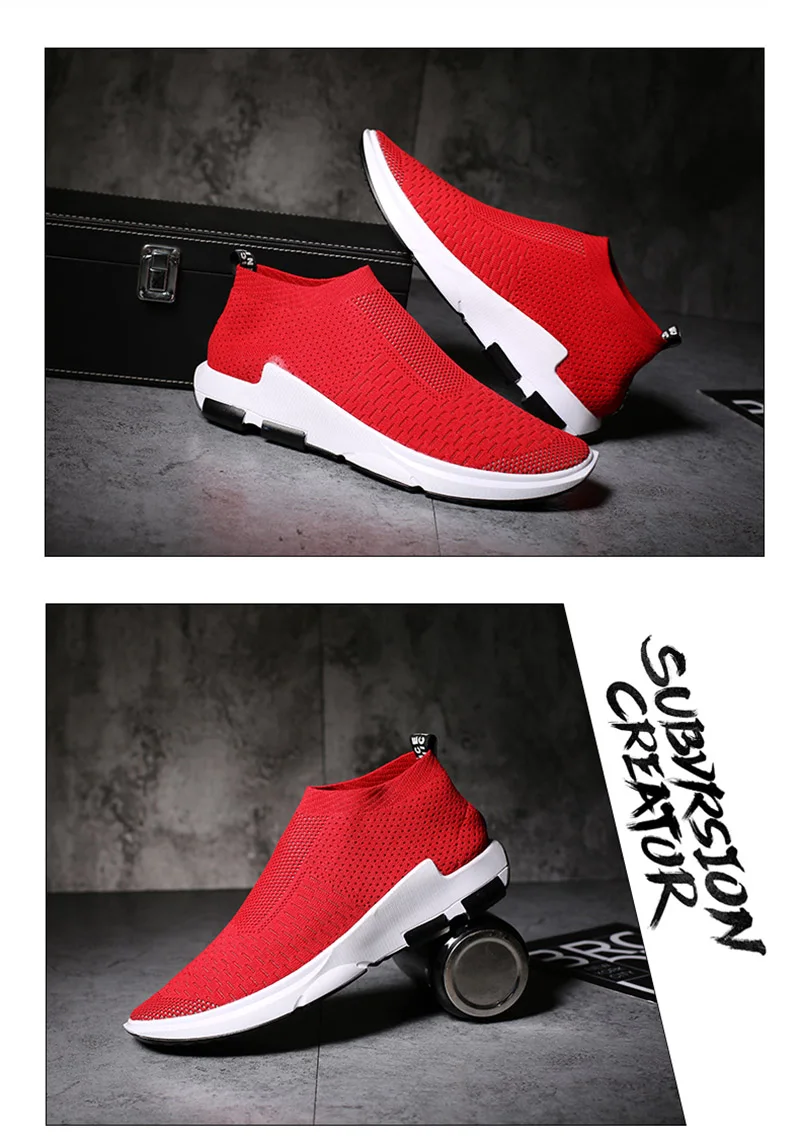 Спортивная обувь для мужчин и женщин; дышащая Спортивная обувь Flyknit; светильник; Цвет черный, красный; высокие носки; кроссовки; мужские кроссовки для бега; обувь