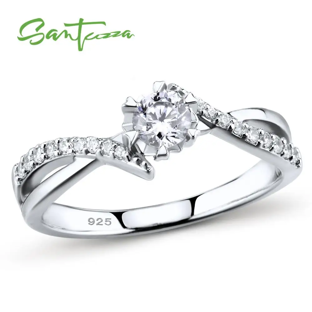 

SANTUZZA Silver Ring For Women 925 Sterling Silver Fashion Round Rings for Women 2017 Cubic Zirconia Ringen Party Jewelry