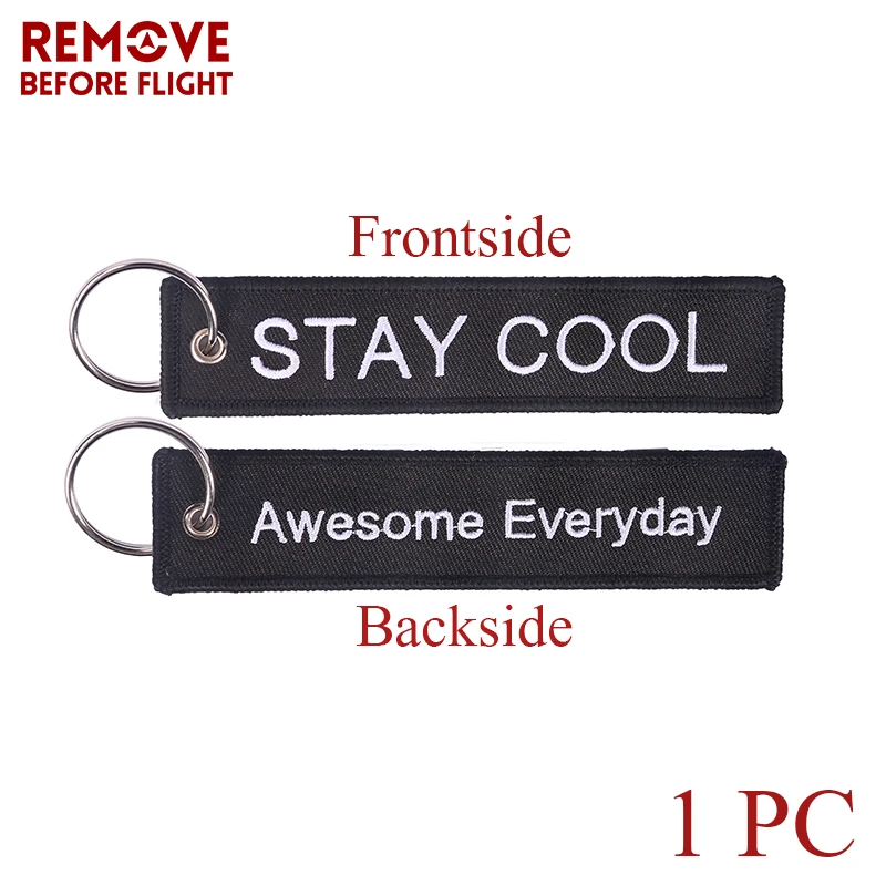 Fashion Keychain for Friends Different Sides STAY COOL AWESOME EVERYDAY Motorcycles Key Chains Red Embroidery Key Chain Gifts (1)