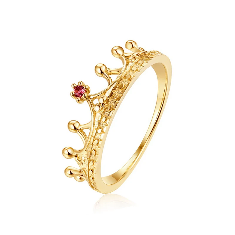 

JXXGS Elegant Crown Ring Gold Color Garnet Luxury Ring 14k Gold Unique Designs Ring For Party