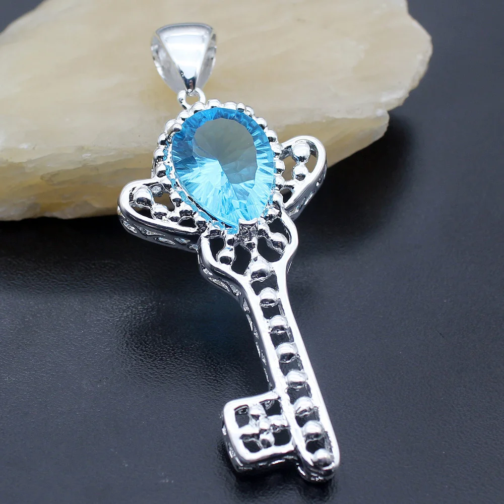 Ожерелье с подвеской в форме синего огня и груши 65 мм|silver key|necklace necklacenecklace silver necklace