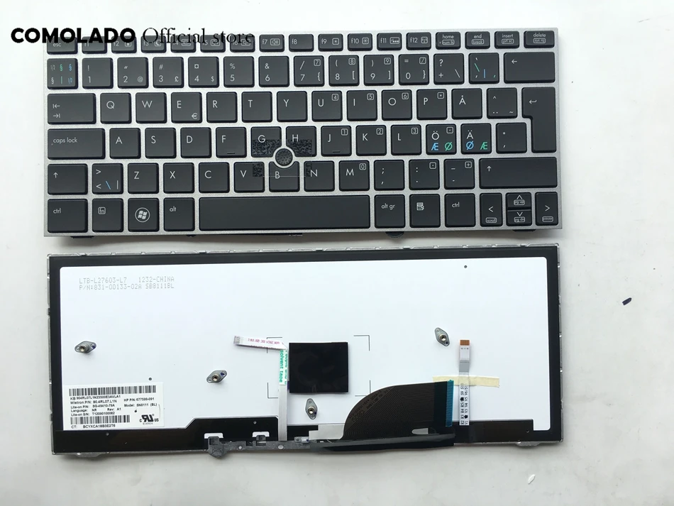 ND Nordic laptop Keyboard for HP EliteBook 2170p 2170 with grey frame with backlight keyboard ND Layout