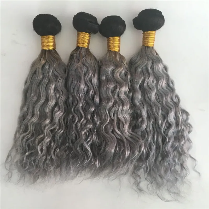 3pcslot Ombre Grey Human Hair Extension Natural Wave Curly Dark Root Silver Grey Hair Bundles Free Shipping (8)