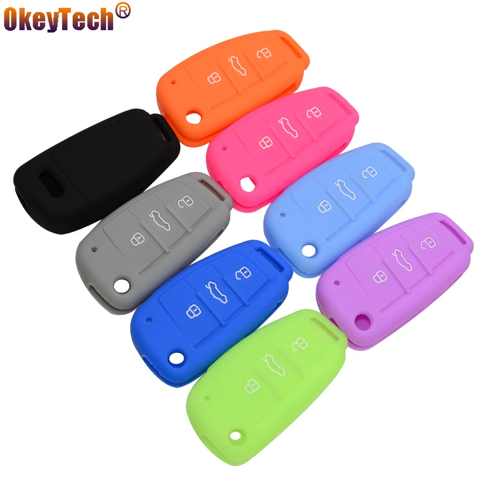 OkeyTech new styling silicone car key cover case skin 3 buttons for Audi A1 A2 A3 A4 A5 A6 A7 TT Q3 Q5 Q7 R8 S6 S7 S8 SQ5 RS5