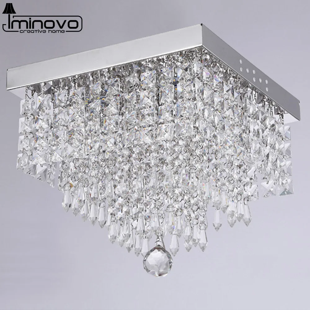 

IMINOVO Modern K9 Crystal LED Square Ceiling Chandelier Lights G4 Living Room Modern Chrome Pendent Lamp Loft Decor ceiling lamp