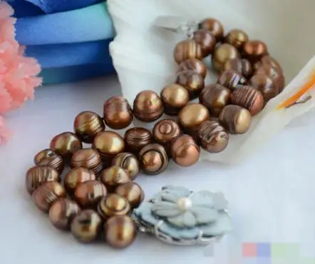 

Hot selling>@@ 3719 3row almost round coffee screw thread freshwater pearl bracelet -Bride jewelry free shipping