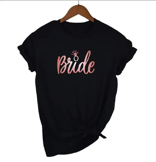black rosegold BRIDE Рисовый дизайн, девичник, вечерние отряд "невеста", подружка невесты, футболка, повседневная, свадебная, розовая, золотая, с принтом, для женщин, командный Топ, футболка - Цвет: black rosegold BRIDE