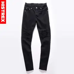 HISTREX хип-хоп, светлые джинсы цвета хаки для мужчин, мото мужские модные рваные обтягивающие джинсовые байкерские джинсы черного и синего