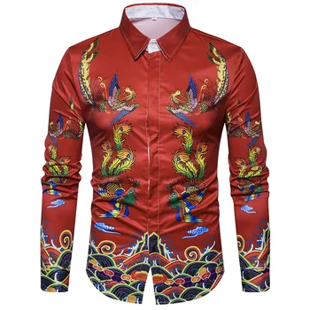 

3D Print Shirt Men 2017 Chinese Style Men Shirt Long Sleeve Slim Fit Mens Floral Dress Shirts Casual Cotton Male Shirts Camisa
