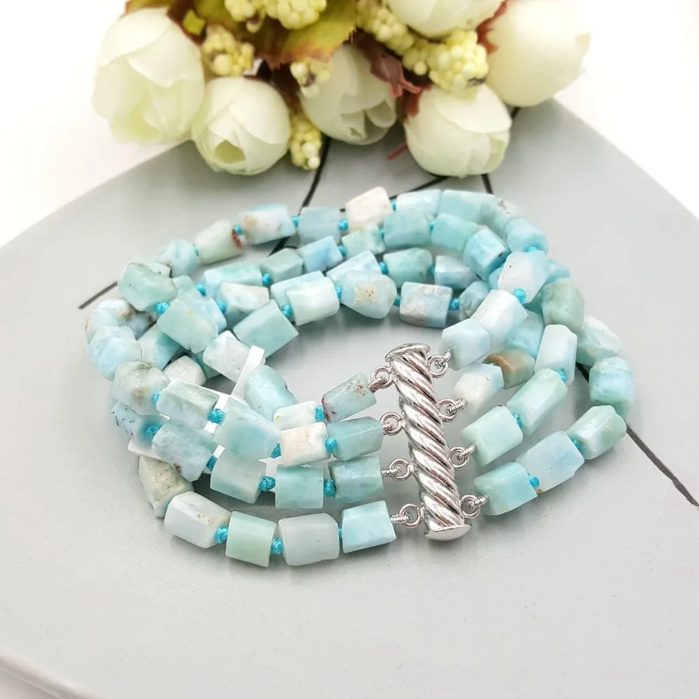 

Lii Ji Real Matte Larimar 4 Rows 925 Sterling Silver Bracelet For Women Fashion Jewelry