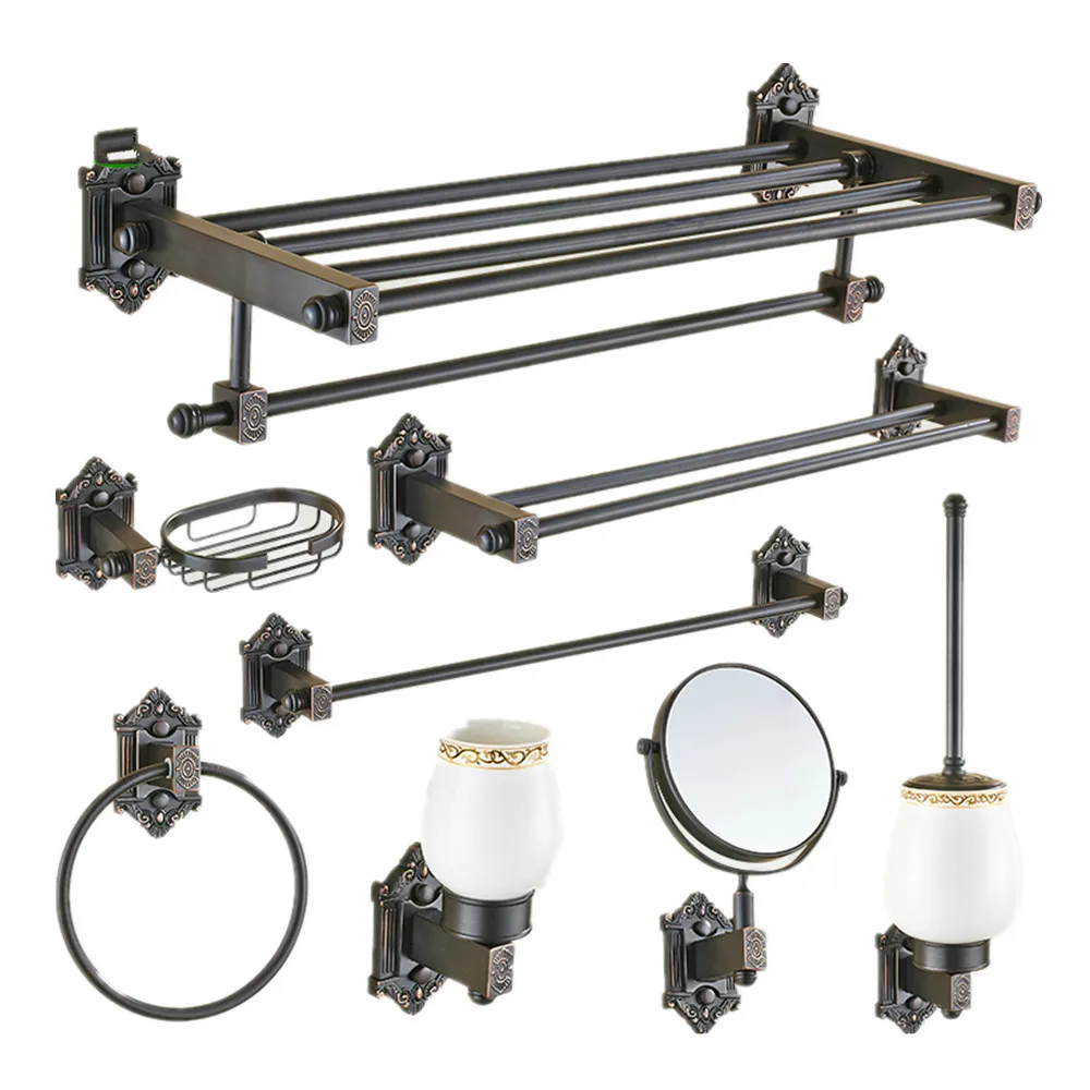 Black Oil Solid Brass Bathroom Hardware sets Square Base European