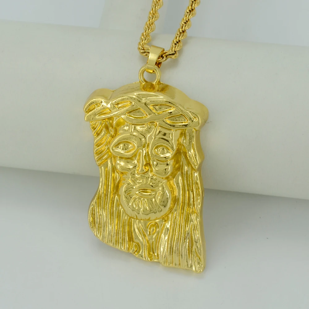 Ожерелье с подвеской в виде большого Иисуса золотого цвета # 023106B|jesus piece|pendant