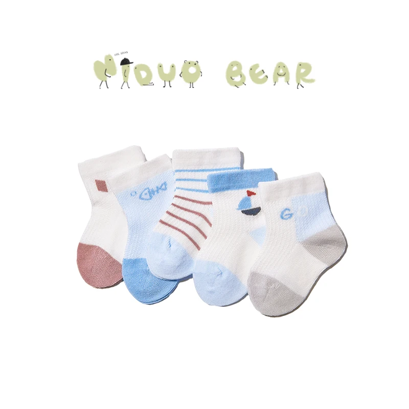 Niduo Bear/5 пар, милые носки для мальчиков, носки-лодочки для малышей, летняя одежда для малышей, мягкие хлопковые аксессуары