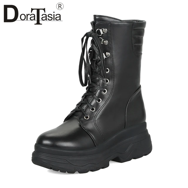 DORATASIA Large Size 33 43 Black Fashion mid calf Platform