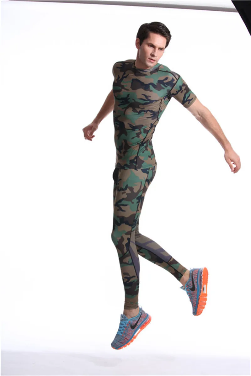 Army green short sleeves long pants sport men suits (2)