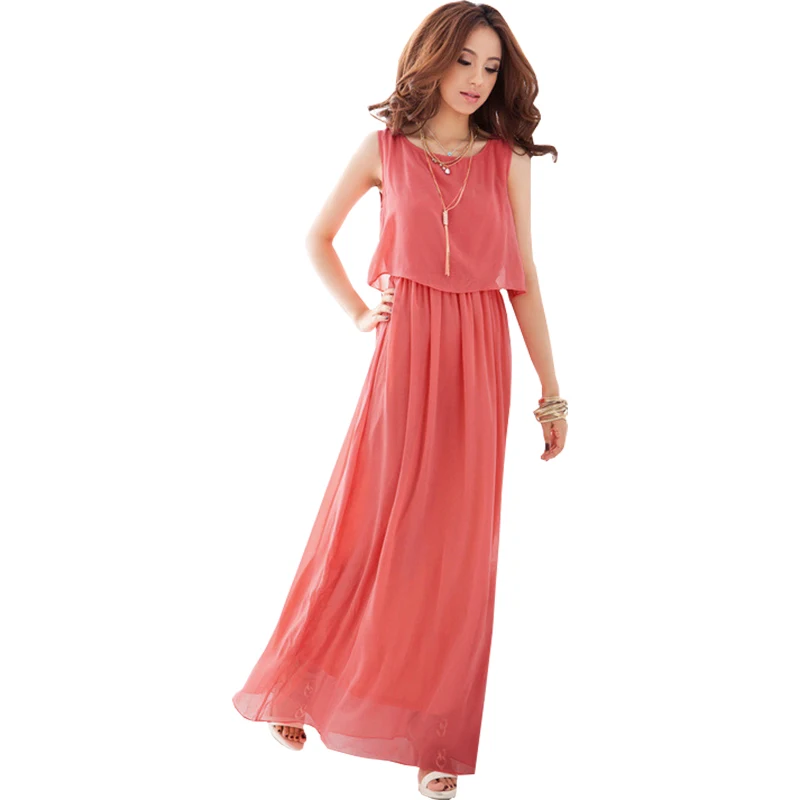 2018 summer dress plus size chiffon Bohemian solid color