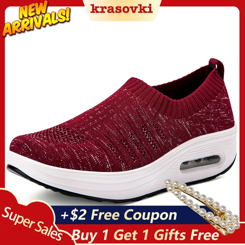 

Krasovki Slip on Sneakers Women Platform Flats Rocking Shoes Woven Wool Breathable Dropshipping Wedge Sneakers for Women