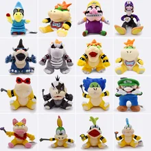 15-28CM Super Mario Broser JR 3D tierra hueso Kubah Koopa dragón oscuro Bowser Kamek Waluigi Wario Lemmy Morton Roy matón juguetes de peluche