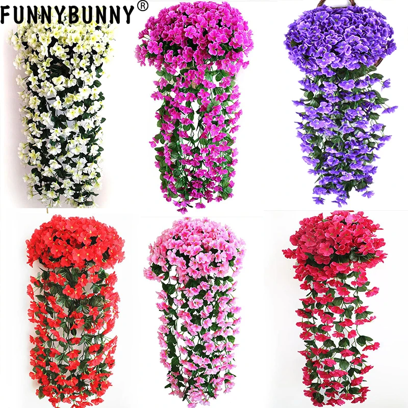 

FUNNYBUNNY Artificial Violet Ivy Flowers, 2PCS DIY Hanging Basket Garland Wedding Wall Ratta Silk String Floral Decoration