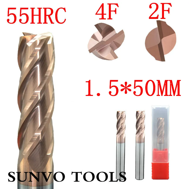 

5PCS End Mill set 2F or 4 flutes 1.5x50MM 1.5MM HRC45 HRC50 HRC55 HRC60 HRC65 Tungsten Carbide End Mill Aluminum milling cutter