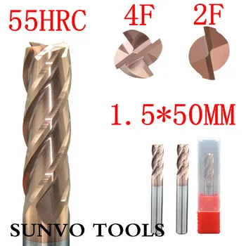 

5PCS End Mill set 2F or 4 flutes 1.5x50MM 1.5MM HRC45 HRC50 HRC55 HRC60 HRC65 Tungsten Carbide End Mill Aluminum milling cutter
