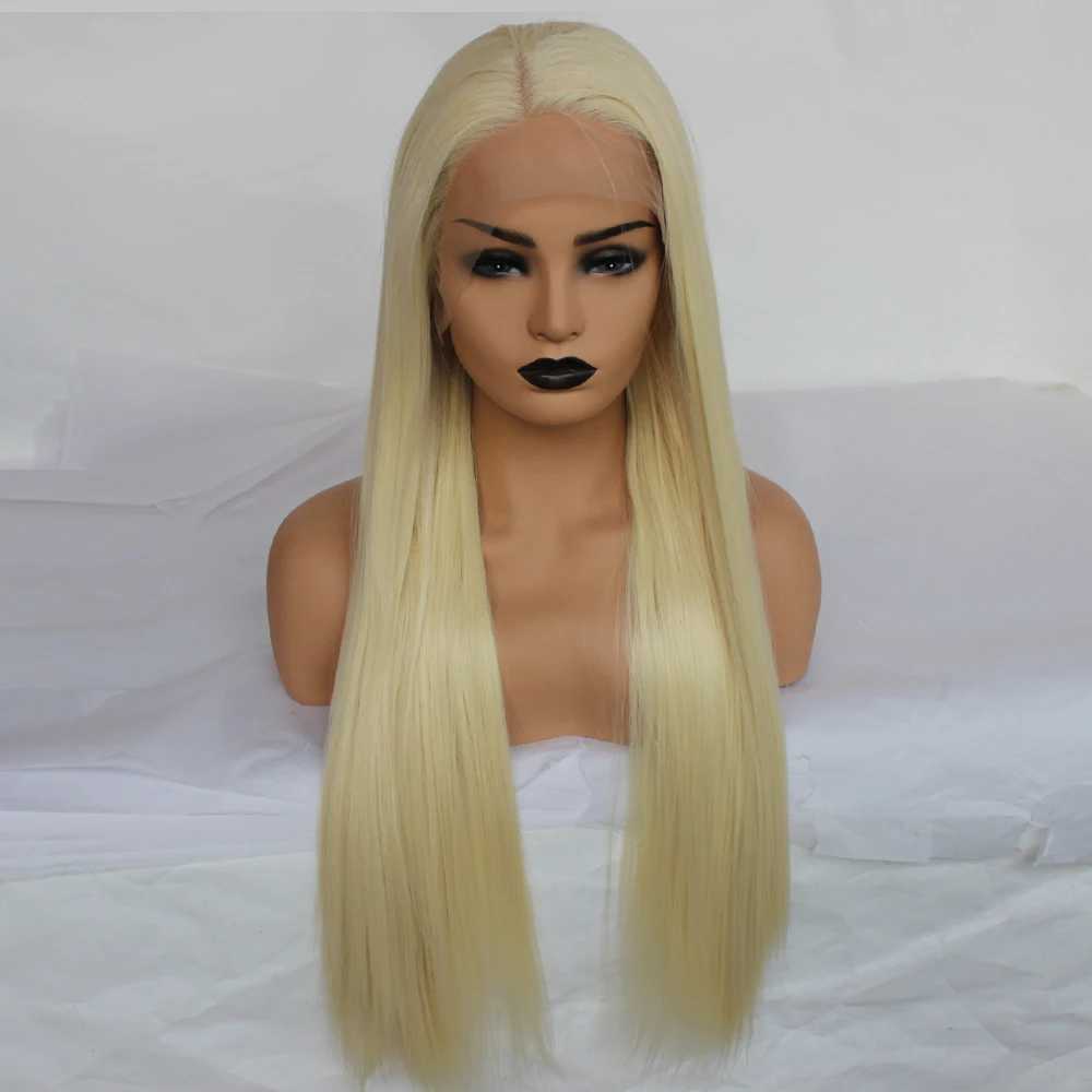 

Synthetic Lace Front Wig Women's Straight 613# Blonde Synthetic Hair Natural Hairline Blonde Wig 22-26 inch Long Lace Wig