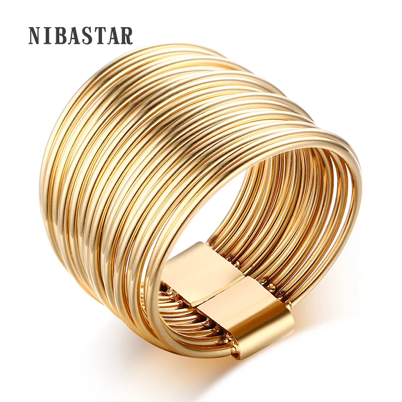 

2017 New Arrival Female Luxury Genuine Stainless Steel Jewelry Gold-Color Multilayer Wedding Rings For Women
