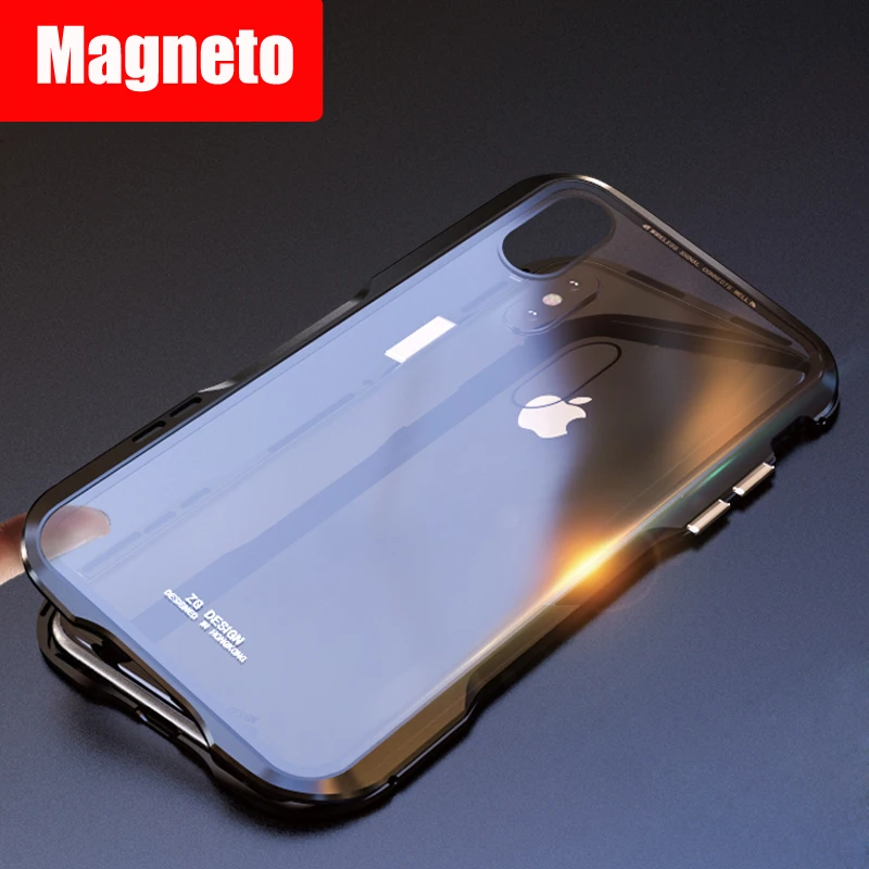 Aluminum Metal Adsorption Magneto Bumper Case For Apple iPhone X Magnet With Glass Back Cover | Мобильные телефоны и
