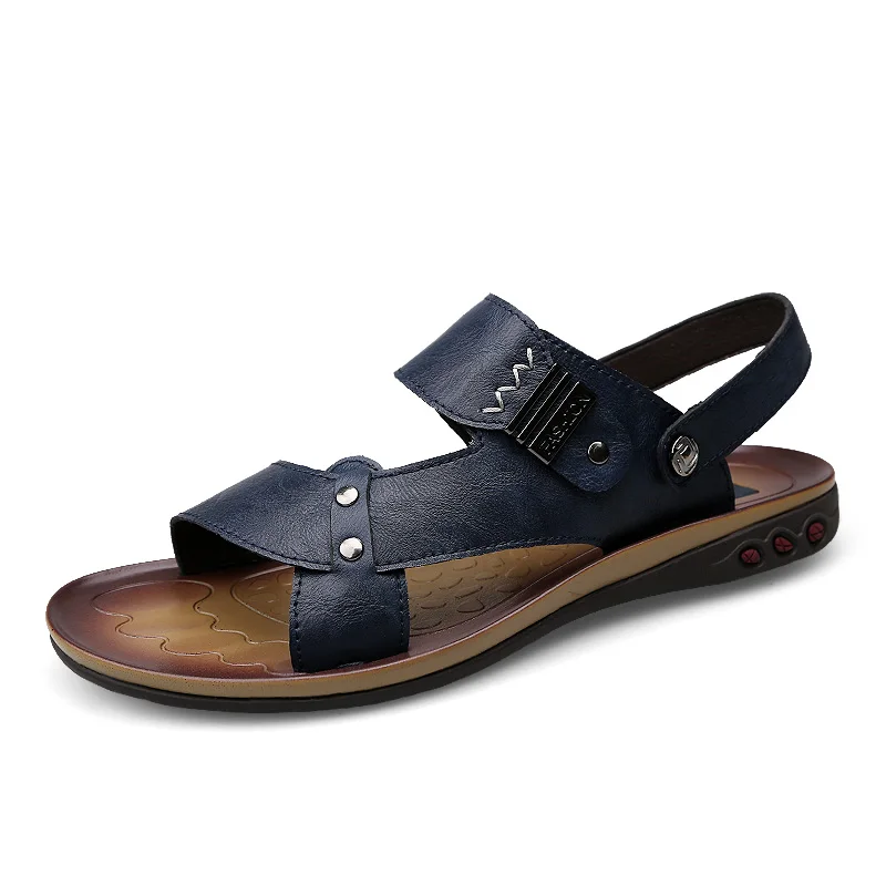 BVNOBET/Роскошные Дизайнерские летние пляжные туфли мужские трендовые повседневные Нескользящие сандалии Классические мужские сандалии из кожи Sandalia - Цвет: Синий