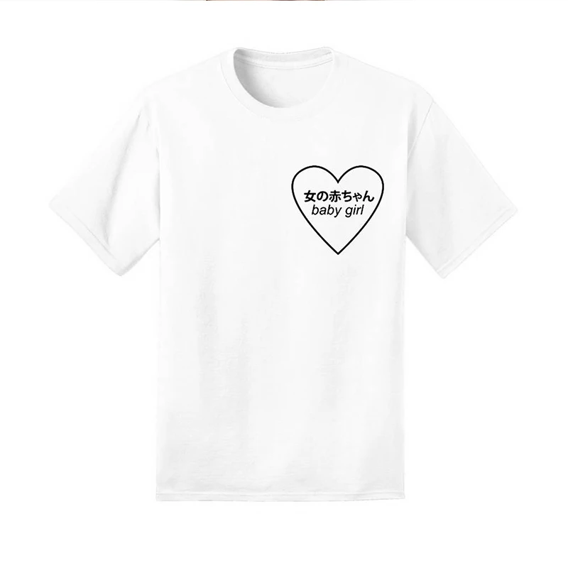 Японская футболка с рисунком сердца для маленьких девочек; женская футболка с карманом; летняя хлопковая Футболка в стиле Харадзюку для маленьких девочек; Красивая Милая одежда; гранж; топы - Цвет: Белый