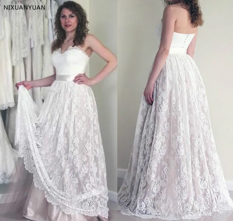 

2019 Lace Summer Boho Wedding Dress Vintage A Line Sleeveless Backless Reception Bridal Gown Wedding Gown Plus Size