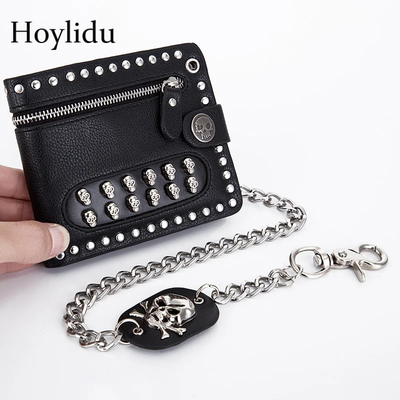 

Gothic Punk Style Personality Men Wallets Retro Fashion Multi Skull Luxury Men's Short Purse With Chain Hasp Credit Card Holder