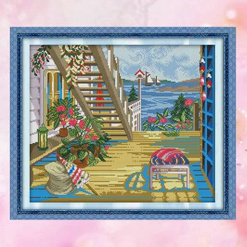 

JoySunday crossstitch kits needlework The seaside villa Christmas 14CT11CT cottonfabric deco painting gift art factory wholesale