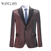 YUNCLOS новейший дизайн дутый красный деловой мужской блейзер одна пряжка одна куртка с разрезами костюмы яркий Шелковый светоотражающий мужской костюм для отдыха