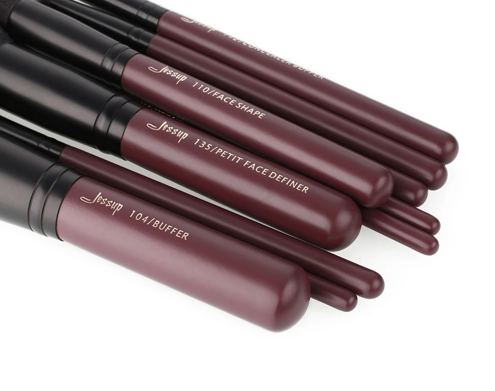 Jessup Escovas 10 Peças Ameixa Preto Pincéis de Maquiagem Conjunto Beleza Maquiagem Corretivo Escova & 1pc Bolsa Cosmético Feminino 2 Aplicador de sombra