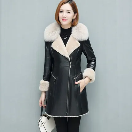 Новинка, зимнее женское пальто из овчины, двухстороннее меховое пальто, утолщенная теплая куртка из натуральной кожи, куртка с воротником из натурального Лисьего меха - Цвет: Black