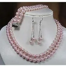 Новая свадебная бижутерия Для женщин размером 7-8 мм, розовая раковина, жемчужина ожерелье комплект из браслета и серег