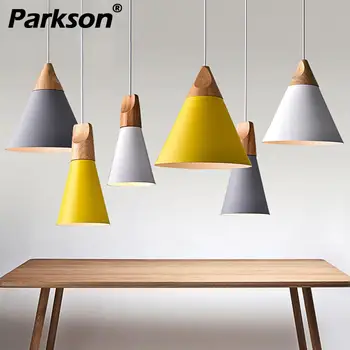

Pendant Lights Dining Room Modern Pendant Lamps E27 Holder Colorful Restaurant Coffee Bedroom Lighting Iron+Solid Wood