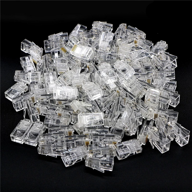

50pcs Crystal 8Pin RJ45 Modular Plug Rj-45 Network Cable Connector Adapter for Cat5 Cat5e Cat6 Rj 45 Ethernet Cable Plugs Heads