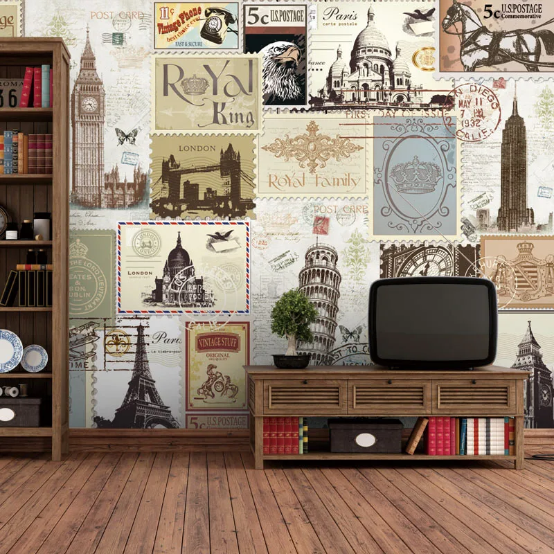 

Continental retro British large mural bar room TV background wallpaper wallpaper self-adhesive stamps personality