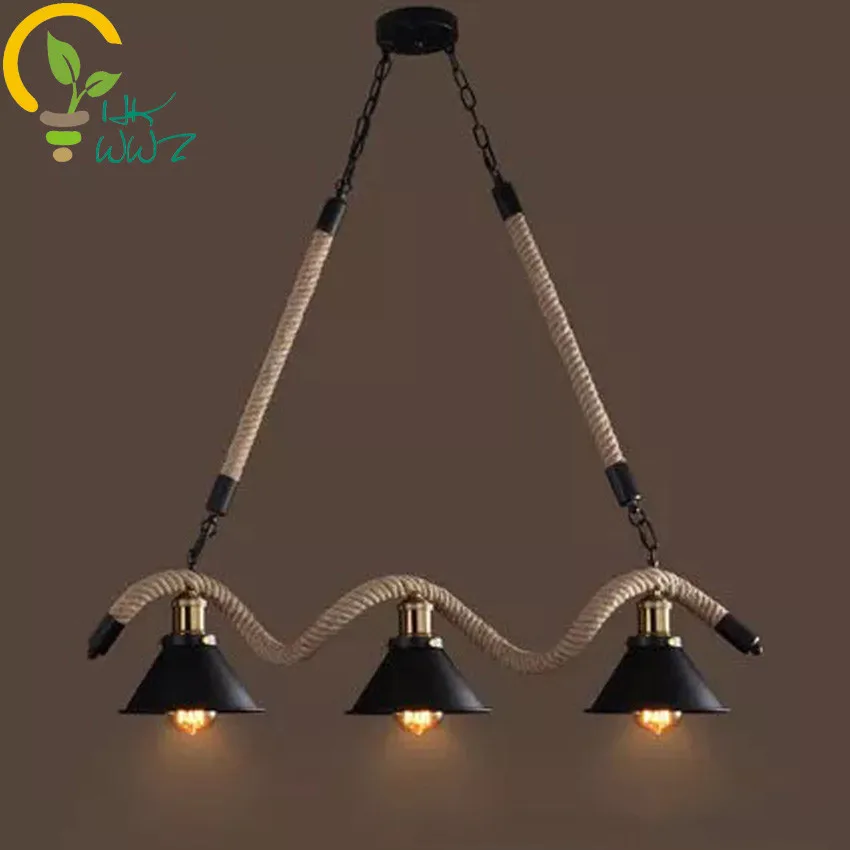 

Vintage Pendant Lamp Country Restaurant Creative Lamp Simple 3/5 Heads Iron Pendant Lights Cafe Bar Hemp Rope Hanging Light