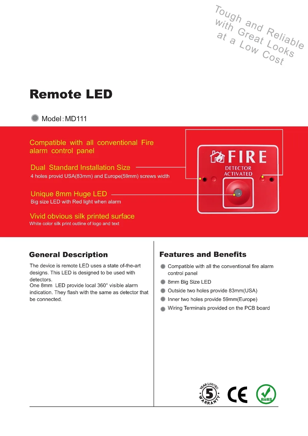 20pcs Fire Alarm System MD111 Remote LED One 8mm LED provide local 360 degree visible alarm indication Fire Detector Activated - Famidy.com