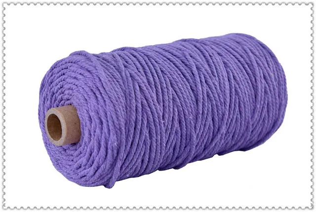 3 мм, хлопок, цветной шнур, бежевая витая веревка для рукоделия макраме, домашний текстиль, свадебная декоративная поставка, 110 ярдов - Цвет: purple