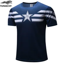 NEW 2017 TUNSECHY Marvel Captain America 2 Super Hero lycra compression tights T shirt Men fitness clothing short sleeves S-4XL