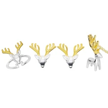 Рождественское счастливое ювелирное изделие в виде оленя наборы стерлингового серебра 925 пробы и позолоченное кольцо, серьги, ожерелье Новогоднее украшение в подарок вечерние SJS001