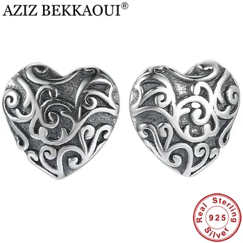 

AZIZ BEKKAOUI Vintage 925 Sterling Silver Heart Stud Earrings for Women 100% Real Silver Earrings for Girl Wedding Jewelry Gift